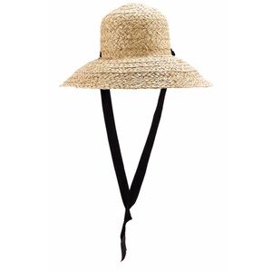 NWT Janessa Leone ‘Sammy’ Straw Hat with Leather Ties in “Natural & Black”